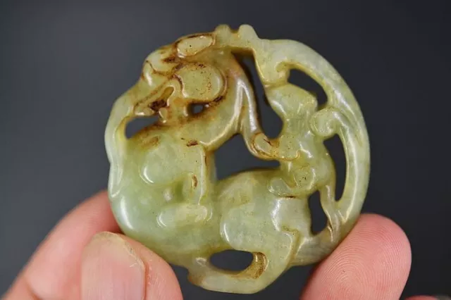 Delicate Chinese Old Jade Carved *Dragon Rat* Pendant A1