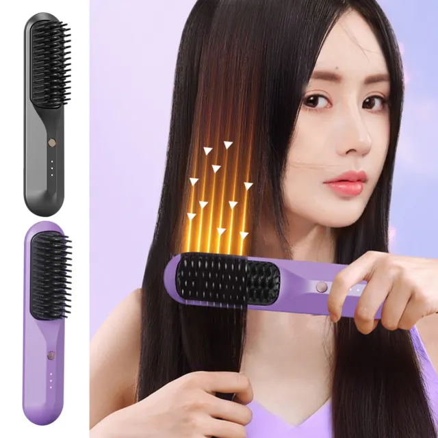 Cordless Hair Straightener Brush USB Rechargeable Flat Iron Comb 3D Comb Tooth