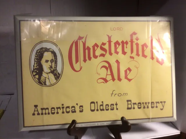 Yuengling Chesterfield Ale new old stock tin over cardboard beer sign 1950s toc