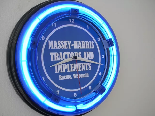 Massey Harris Farm Tractor Barn Garage Dealer Man Cave Neon Wall Clock Sign