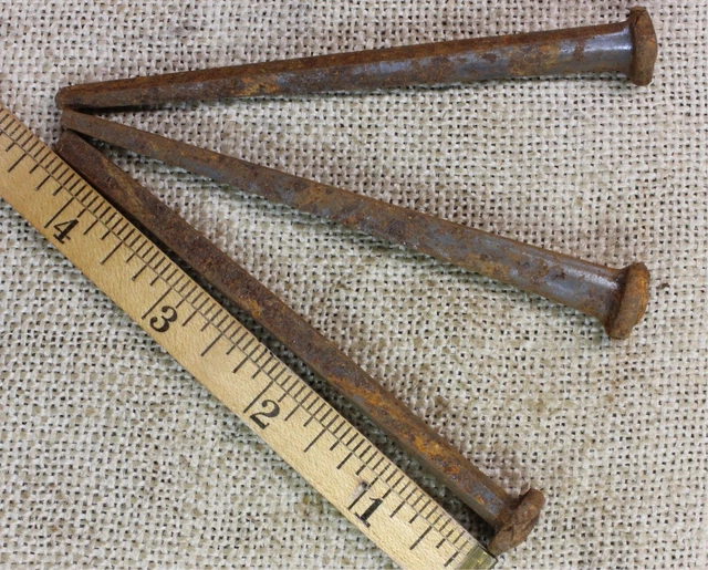 4 1/2” Spikes SQUARE NAILS 3 old vintage common L dimple rosehead Crucifixion