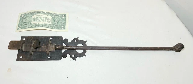 LARGE antique 18th century hand wrought iron window hook latch lock hardware