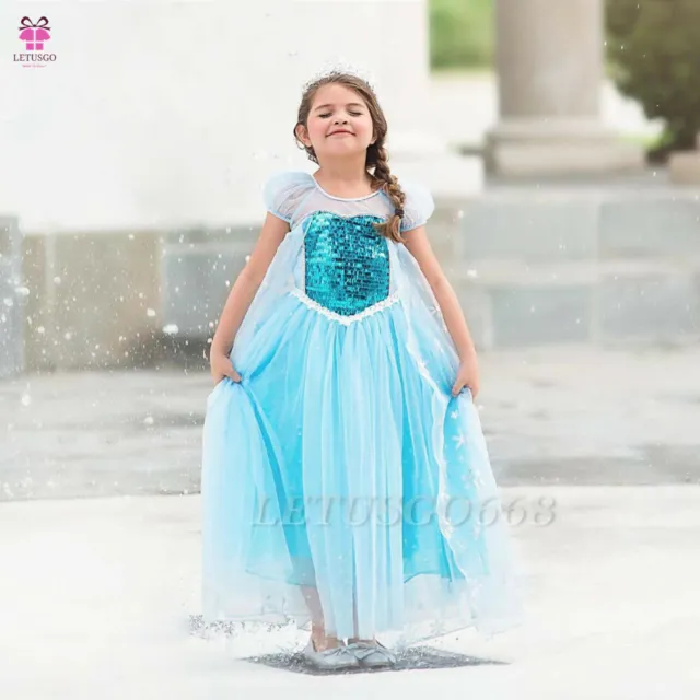 Costume abito blu Elsa per bambini congelati principessa Disney abito elegante cosplay 2