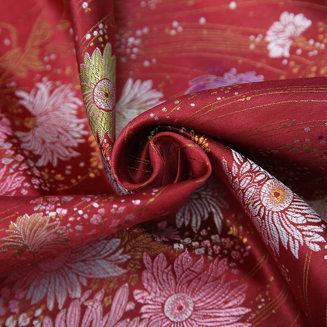 Tissu Satin Faux Soie Brocart Floral Chinois - Damas Vintage 1 Mètre - Pour Vêtements Et DIY