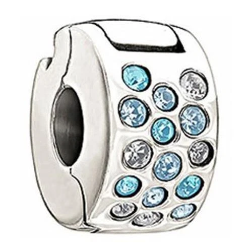 New Chamilia Glimmer Lock Bead with Blue & Clear Swarovski Stones 1430-0006 $45
