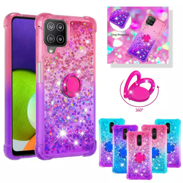 For Motorola LG Huawei OPPO Quicksand Bling Glitter +Ring Stand Phone Case Cover