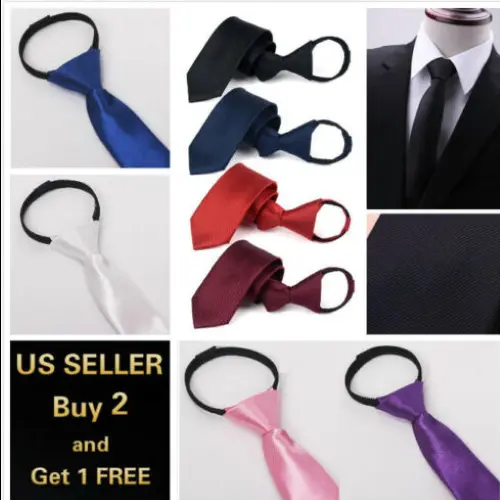 Men's Solid Color Ready Knot Pre Tied Formal Zipper Tie Neck Wear Gift US