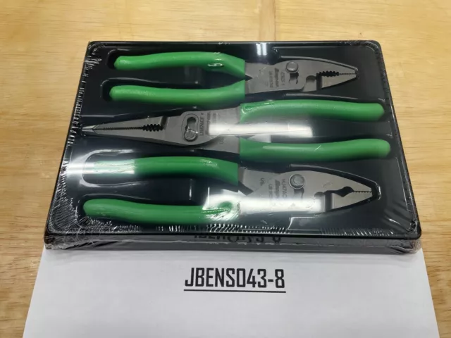Snap-on Tools USA NEW GREEN 3pc Soft Grip Slip Joint Pliers Lot Set PL347ACFG