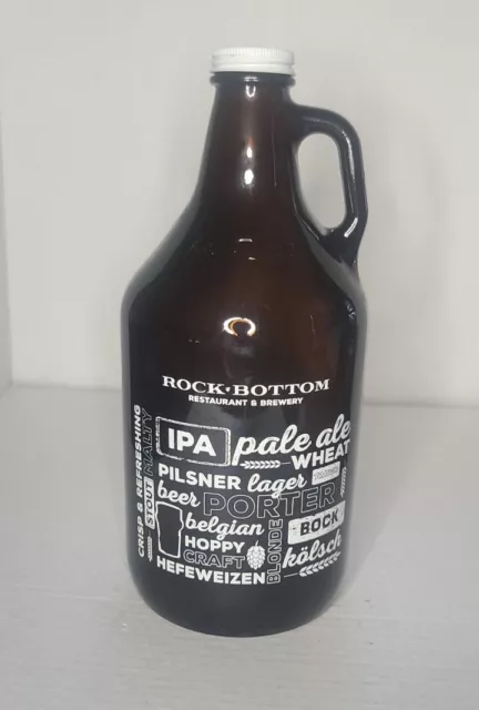 Rock Bottom Brewery Brown Glass Beer Growler 64 oz