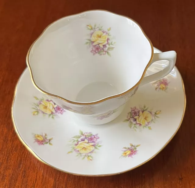 Rosina Queen's England Floral Fine Bone China Teacup Saucer Yellow Violet Flower 3