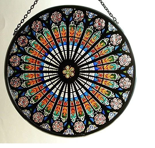 Hand Painted Round Tiffany Style Stained Glass Window Panel Suncatcher