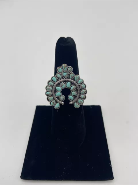 Lucky Brand Faux Turquoise Blossom Ring Size 6.5