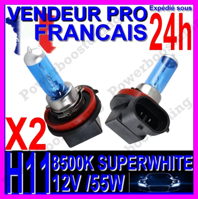 Kit De 2 Ampoule H11 55W Lampe Halogene Feu Phare Xenon Gaz Super White 8500K 12