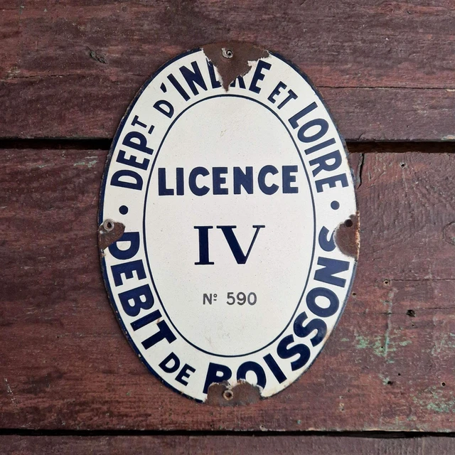 Plaque Émaillée Ancienne – Licence Débit De Boissons Finistère – Décoration Murale Métal