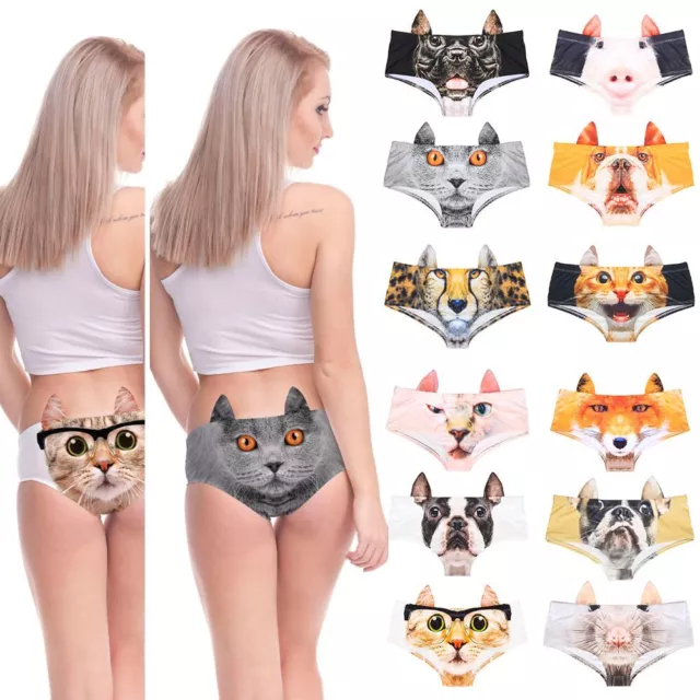 Fashion Briefs Sexy Pig Cat Women Panties Animals 3D Printing Underwear