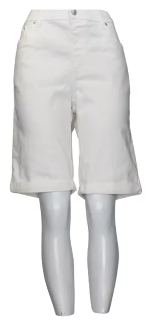 Denim & Co. Easy Stretch Roll Hem Bermuda Short Women's Shorts Sz 14 White