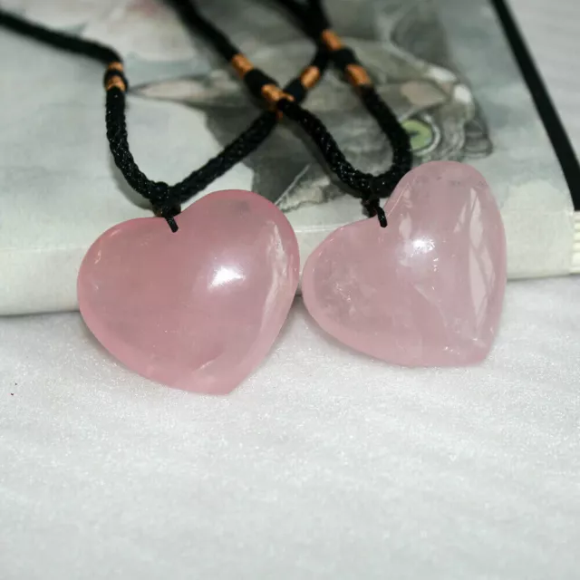 Natural Rose Quartz Crystal Heart Stone Pendant Chakra Healing Reiki Necklace
