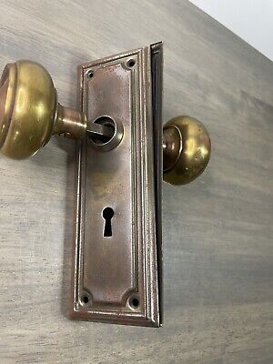 Vintage/Antique Brass Door Knob Set with Spindle and Backplates