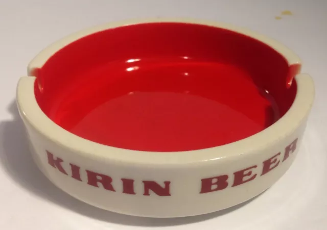 Vintage Kirin Beer White & Red Glass Ashtray Sakura China Made In Japan