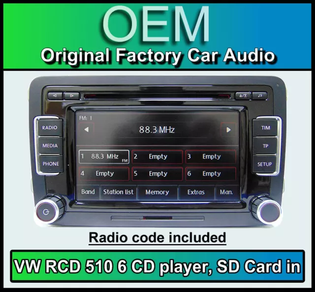 VW Jetta car stereo, RCD 510 radio 6 CD changer, touchscreen SD card, Volkswagen