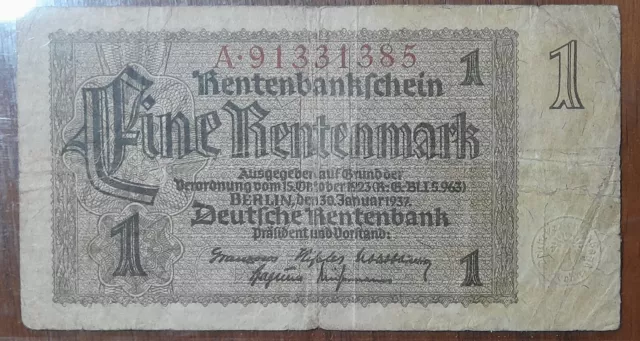 Allemagne Billet 1 Rentenmark 1937