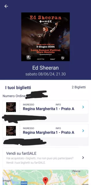 N. 2 Biglietti Concerto Ed Sheeran Lucca PRATO A