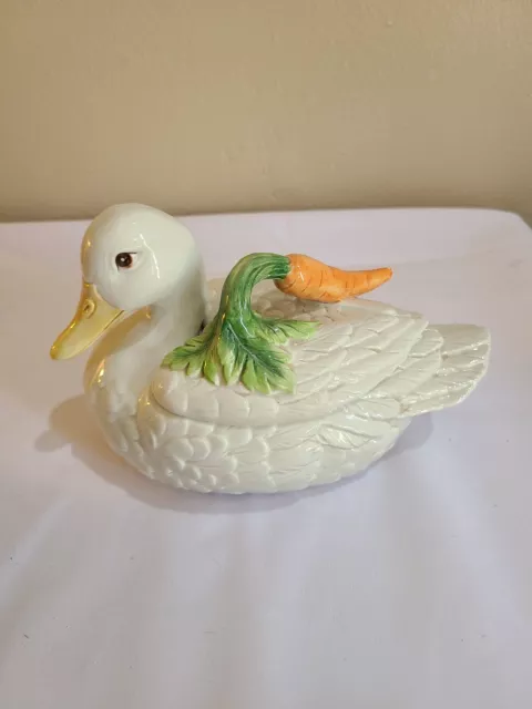 FITZ & FLOYD Le Canard DUCK Serving Candy Dish Carrot Handle Lid Retired