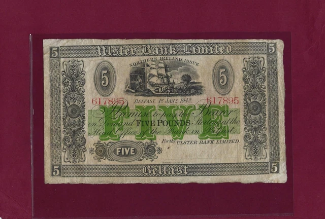Ireland Northern Ulster Bank Limited 5 Pounds 1942 P-316 VF RARE