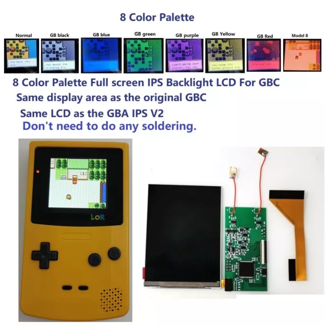 Full Size 8 Colorful Back Light Backlight LCD Kit For Game Boy Color GBC Console