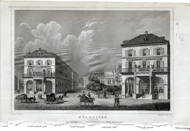 Mülhausen (Mulhouse), Die Börse, la bourse,Stahlstich von Höfle, 1857 Elsass