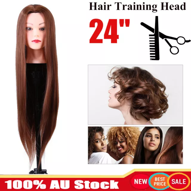 24'' Salon Long Hair Styling Hairdressing Practice Doll Head Training Mannequin