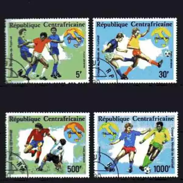 Football Centrafrique 1990 (45) Yvert n° PA 397 à 400 oblitérés used