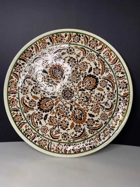 Vintage Turkish Kutahya Art Pottery 16” Wall Plate Hand Painted Ottoman Empire