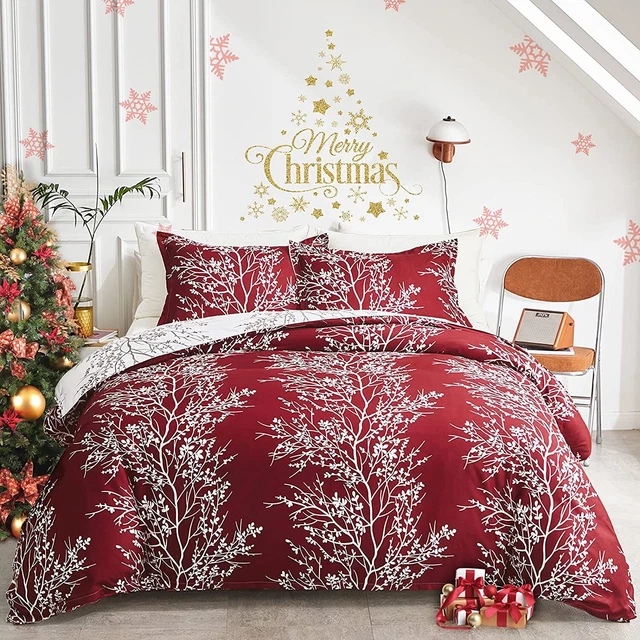 FlySheep Floral Comforter Set King Size, Pink Purple Flower Printed Reversible B