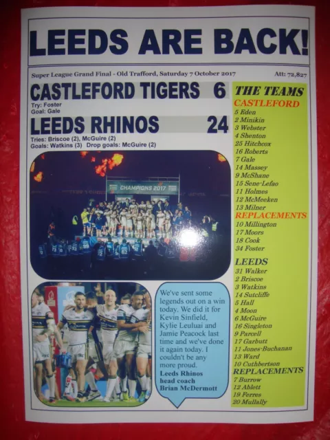 Castleford Tigers 6 Leeds Rhinos 24 - 2017 Grand Final - souvenir print