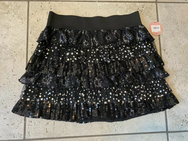 NWT Girls 10-12 Black Silver Polka Dot Sequin Skirt Tulle Tutu Tiered SO NEW