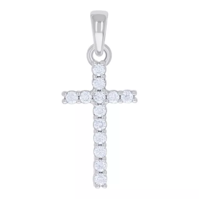 925 Sterling Silver Round Moissanite Small Cross Pendant Unisex Charm 0.41 Ct.