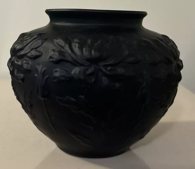 Tiffin Poppy Vase - Art Nouveau Black Amethyst Satin Glass Flower Vase