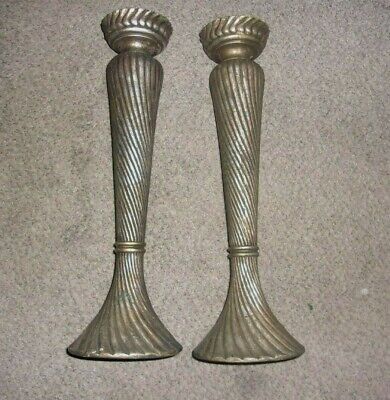 Vintage Pair of Cast Metal Candle Holders Bronze Color Federal Style 19" Tall