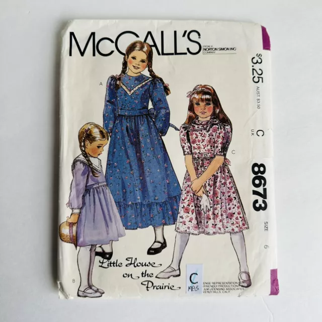 Vintage 80s McCalls Pattern 8673 Girls Little House on Prairie Dress Size 6 CUT