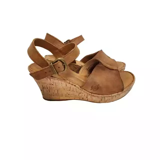 BORN Agnio Cork Wedge Ankle Strap Leather Upper Sandals Size (READ DESC) SZ 7M