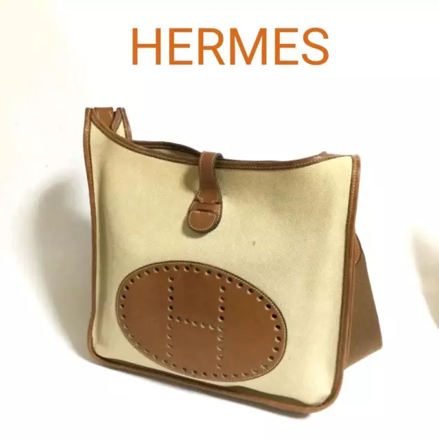HERMES Vespa PM Shoulder Bag Toile Ash Beige □A Used 230413T