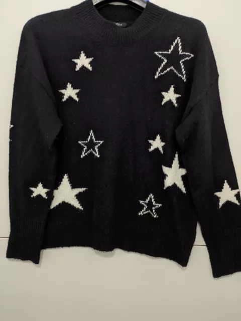 Rails Womens Wool Cashmere Sweater Kana Midnight Ivory Stars Crewneck BLK Medium