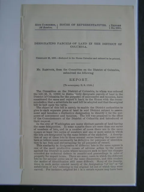Government Report 1899 Designating Parcels of Land in the District of Columbia