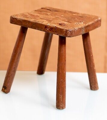 Antique Early 19th Century Square Milking Stool in Original Paint 2