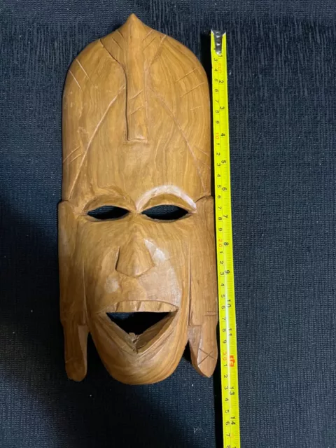 Vintage KENYA African Wooden Hand Carved FACE MASK Tribal Folk Art Wall Hanging