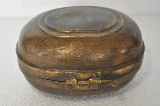 Old Brass Oval Shape Handcrafted Unique Jewellery Box , Rich Patina