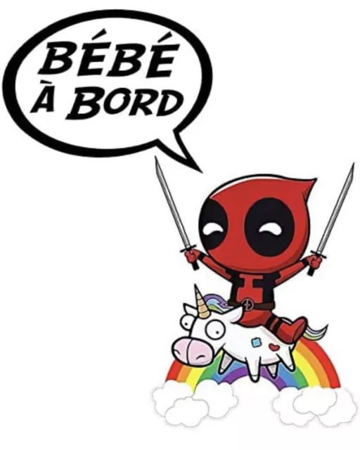 Sticker BÉBÉ A BORD ! Deadpool et la vache....