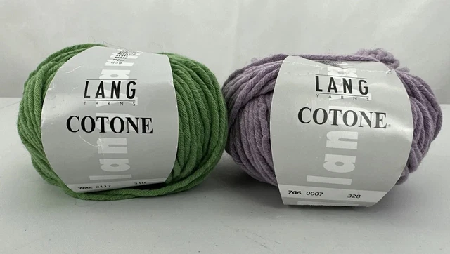 Lot of 2 Lang Yarns Cotone 60% Cotton 40% Acrylic Lavander (328) & Green (310) Lot of 2 Lang Yarns Cotone 60% Cotton 40% Acrylic Lavander (328) & Green (310)