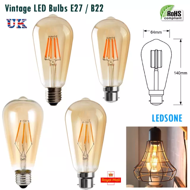 Estilo Vintage LED Bombillas Edison Forma de Lágrima Rosca/Bayoneta B22 E27 GB